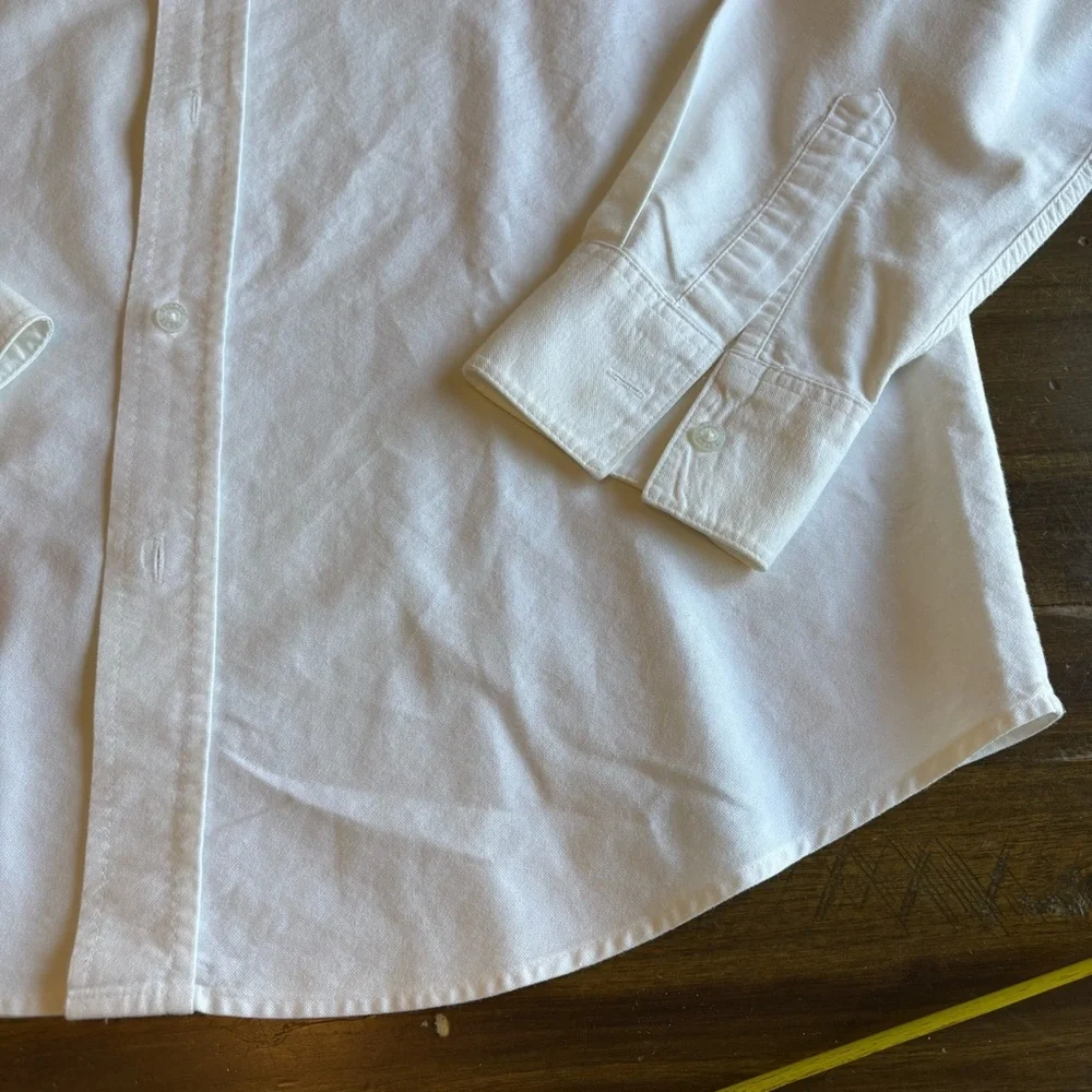 Vintage Disney Store Mickey Chest Logo Long Sleeve Button Down White Cotton Flaw